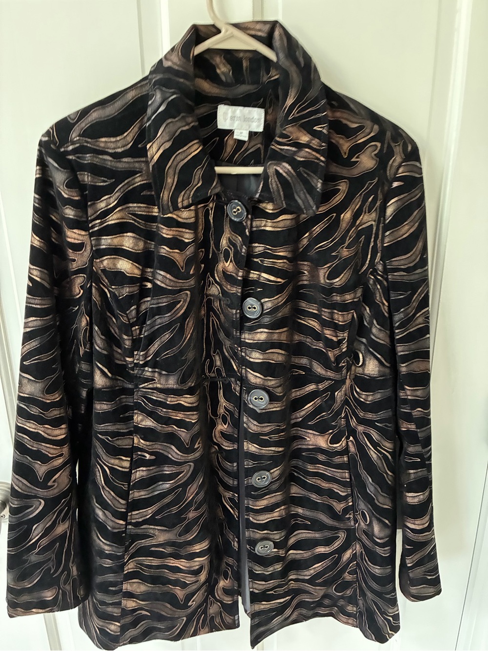 erin london Black Jacket with Metallic Gold Wave Pattern